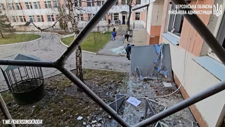 Site frappé par des drones russes, dans la région de Kherson