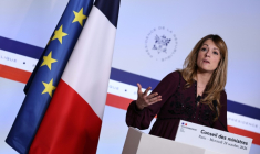 La porte-parole du gouvernement, Maud Bregeon, lors d'un point presse à l'issue du conseil des ministres, le 28 octobre 2026 à Paris ( AFP / SIMON WOHLFAHRT )