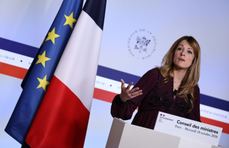 La porte-parole du gouvernement, Maud Bregeon, lors d'un point presse à l'issue du conseil des ministres, le 28 octobre 2026 à Paris ( AFP / SIMON WOHLFAHRT )