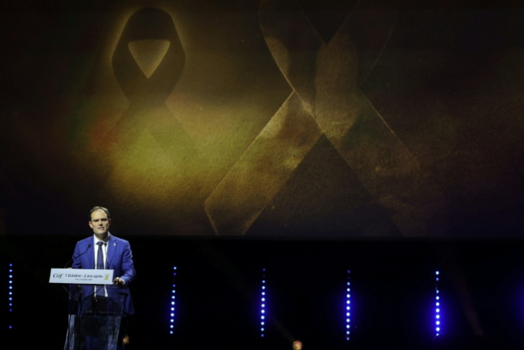 Le président du Crif, Yonathan Arfi, lors d'une cérémonie organisée pour la libération des otages israéliens, le 5 octobre 2025 à Paris  ( AFP / Thomas SAMSON )