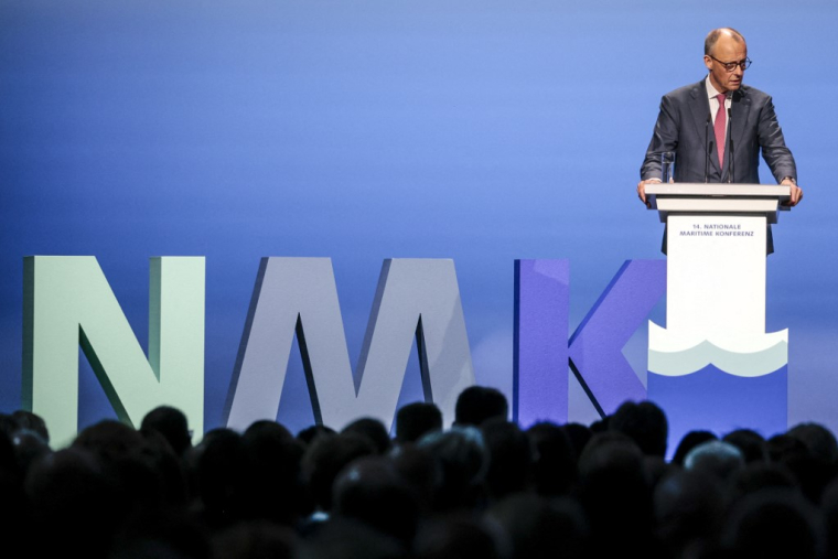 Friedrich Merz, à Emden (Allemagne, le 29 avril 2026 ( AFP / FOCKE STRANGMANN )