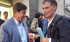 Olivier Faure et Patrick Kanner, à Rennes, le 18 septembre 2022. ( AFP / JEAN-FRANCOIS MONIER )
