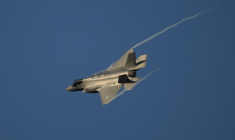 Un chasseur F-35, lors d'un exercice, le 8 avril 2025, aux Pays-Bas ( AFP / JOHN THYS )