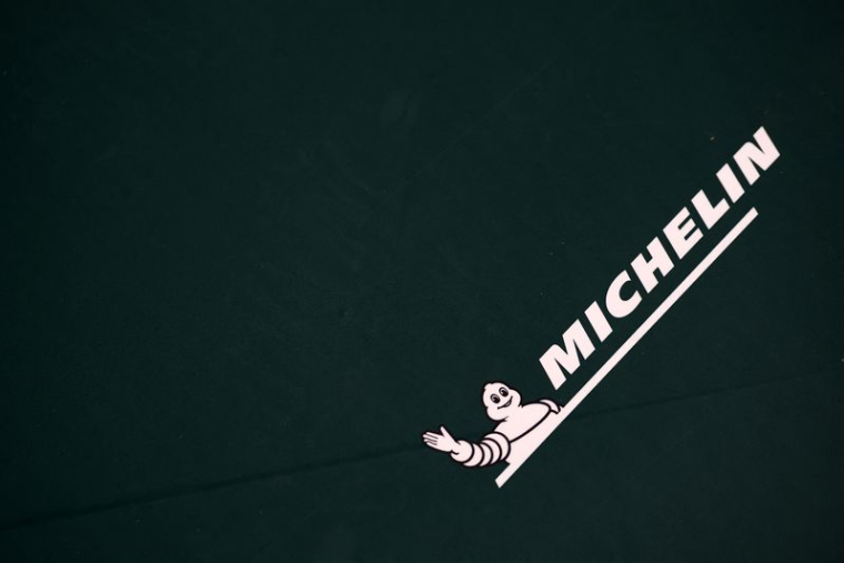 Le logo Michelin est visible lors du sommet ChangeNOW 2025 au Grand Palais à Paris