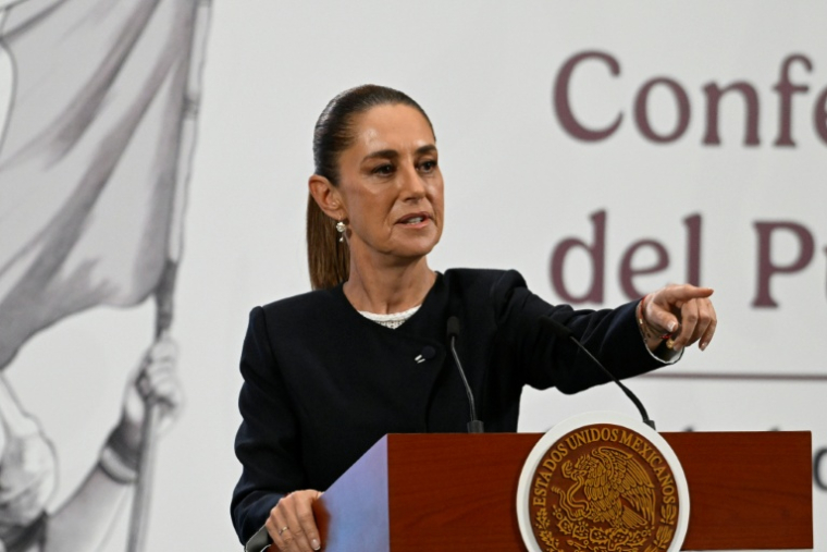 La présidente mexicaine Claudia Sheinbaum lors d'une conférence de presse à Mexico, le 26 août 2025 ( AFP / Alfredo ESTRELLA )