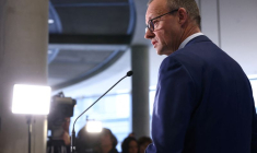 Friedrich Merz, leader of the conservative CDU party, gives a statement in Berlin