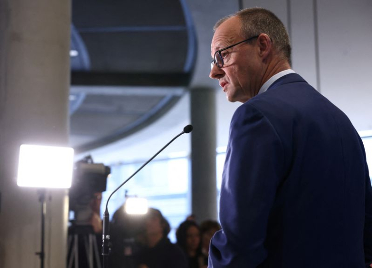 Friedrich Merz, leader of the conservative CDU party, gives a statement in Berlin
