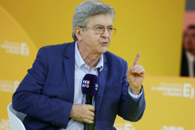 Le leader de la France insoumise Jean-Luc Mélenchon lors du débat entre sept candidats à la présidentielle organisé par le Medef, le 27 août 2026 à Paris ( AFP / Thomas SAMSON )