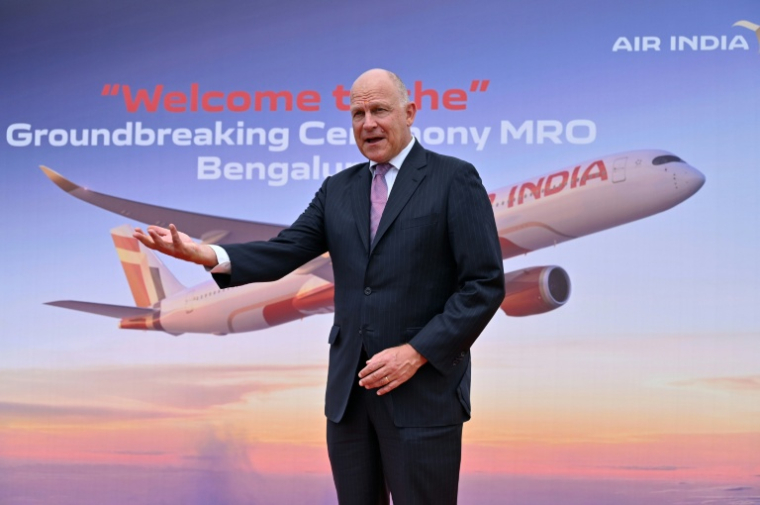 Le PDG de la compagnie aérienne Air India, Campbell Wilson, lors de la cérémonie d'inauguration du centre de maintenance, de réparation et de révision (MRO) d'aéronefs, à l'aéroport international de Bengaluru, le 4 septembre 2024 en Inde ( AFP / Idrees MOHAMMED )