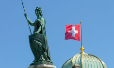 La statue de l'Helvétie est représentée sur le bâtiment du Parlement suisse à Berne