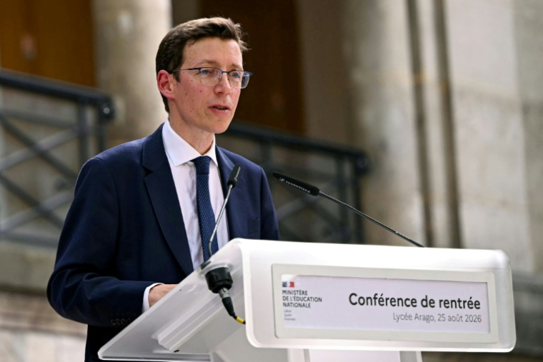 Le ministre de l'Éducation, Édouard Geffray, lors d'une conférence de presse en amont de la rentrée scolaire 2026-2027, au lycée Arago à Paris, le 25 août 2026 ( AFP / LOU BENOIST )