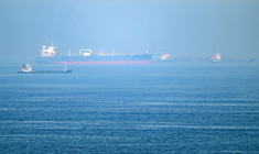 Des cargos au large du terminal à conteneurs du port de Khor Fakkan, le long du golfe d'Oman, le 19 juin 2026 aux Emirats arabes unis ( AFP / - )