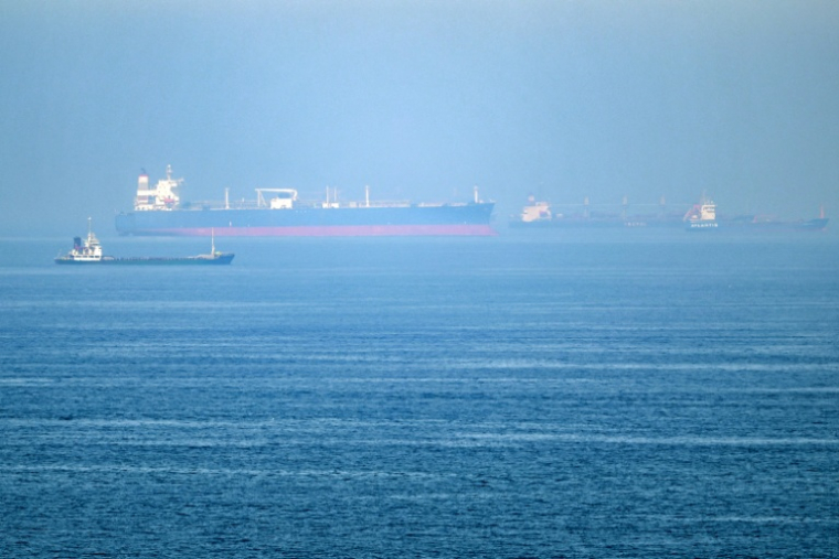 Des cargos au large du terminal à conteneurs du port de Khor Fakkan, le long du golfe d'Oman, le 19 juin 2026 aux Emirats arabes unis ( AFP / - )