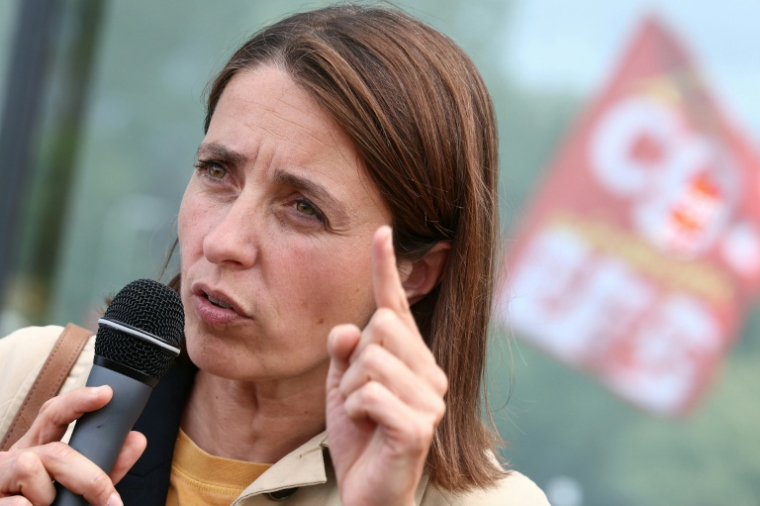 Sophie Binet lors d'une manifestation à Mertzwiller (est), le 5 juin 2025. ( AFP / Frederick FLORIN )