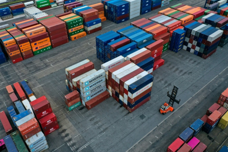 Des conteneurs sur le port de Duisburg, en Allemagne, le 13 juillet 2023 ( AFP / Ina FASSBENDER )