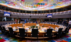 La salle de réunion du Conseil de l'Europe, à Bruxelles, en Belgique, le 26 juin 2025. ( AFP / JOHN THYS )