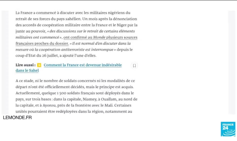 Paris confirme des "échanges" avec Niamey sur le retrait d'une partie de ses effectifs