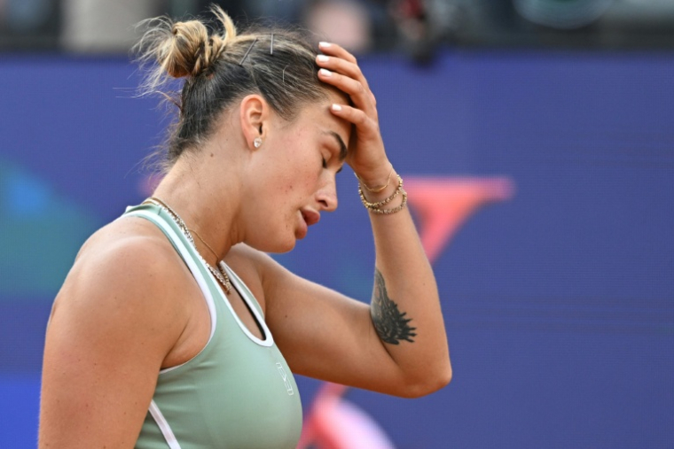 La Bélarusse Aryna Sabalenka, en difficulté, lors du tournoi de Rome le 9 mai 2026   ( AFP / Tiziana FABI )