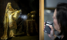 Un nouveau tableau du maître néerlandais Rembrandt, intitulé "Vision de Zacharie dans le temple", découvert au Rijksmuseum d'Amsterdam, le 2 mars 2026 ( ANP / Koen van Weel )