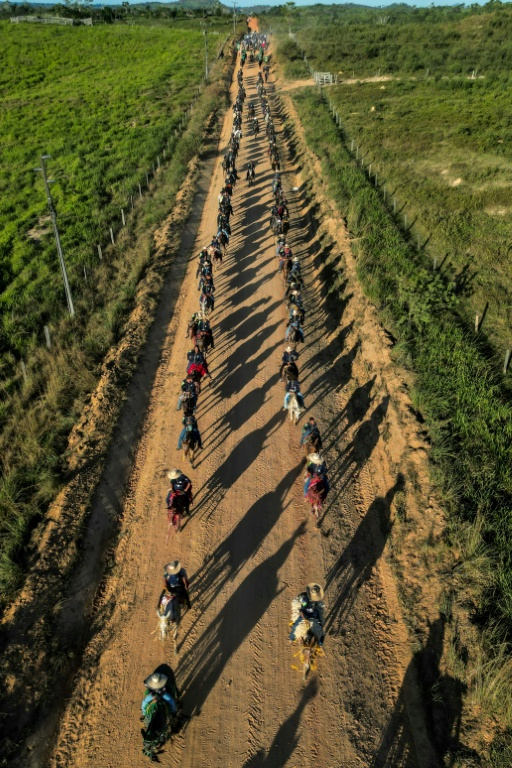 Une parade de cow-boys à Sao Felix do Xingu, en Amazonie brésilienne, le 21 juin 2025 ( AFP / Nelson ALMEIDA )