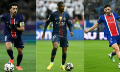 De gauche à droite, les joueurs du PSG Marquinhos, Ousmane Démbélé et KhvichaKvaratskhelia, tous trois sortis blessés lors du match contre le FC Barcelone, le 20 octobre 2026 au Parc des Princes ( AFP / Valentine CHAPUIS )