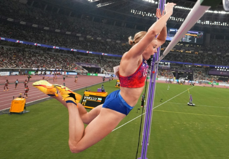 L'Américaine Katie Moon en finale du saut à la perche, lors des Mondiaux de Tokyo, le 17 septembre 2025 ( POOL / Pawel Kopczynski )