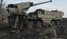 Un canon Caesar en Ukraine, le 14 février 2024. ( AFP / GENYA SAVILOV )