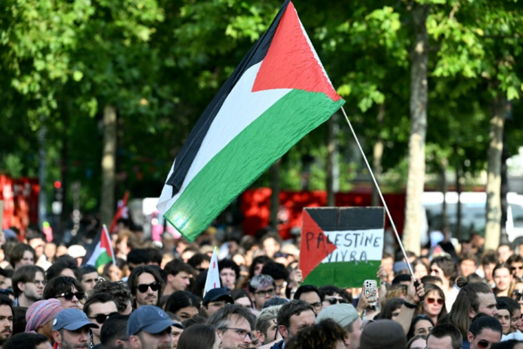 Rassemblement de soutien au "bateau Gaza" sur la place de la République, à Paris, le 10 juin 2025 ( AFP / Hugo MATHY )