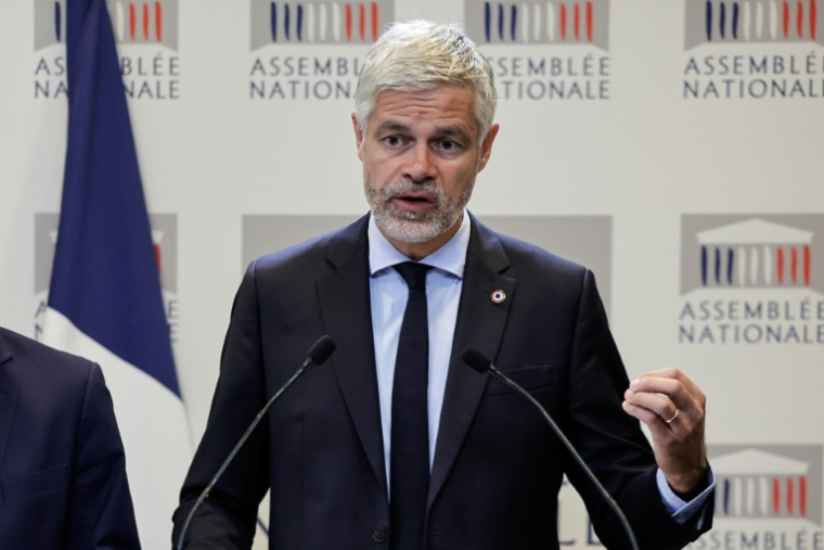 Le patron des députés LR Laurent Wauquiez lors d'une conférence de presse, le 16 juillet 2025 ( AFP / STEPHANE DE SAKUTIN )