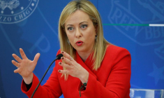 La présidente du Conseil italienne, Giorgia Meloni, lors d'une conférence de presse à Rome
