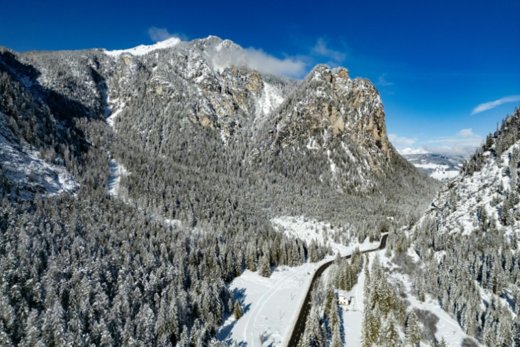 Les cimes enneigées à Toblach, près de Cortina, le 26 janvier 2026  ( AFP / Odd ANDERSEN )