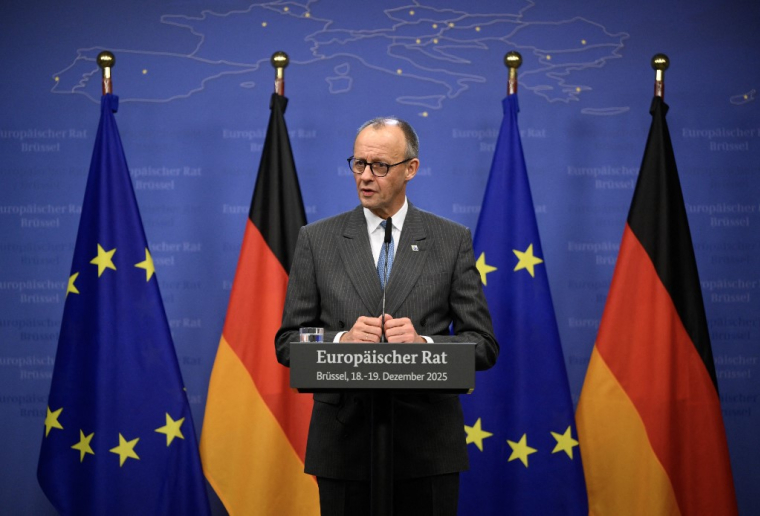 Friedrich Merz à Bruxelles, en Belgique, le 19 décembre 2025. ( AFP / JOHN THYS )