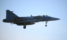 Un Gripen JAS 39 à Leeuwarden, aux Pays-Bas, le 8 avril 2025. ( AFP / JOHN THYS )