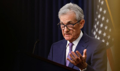Jerome Powell, président de la banque centrale américaine lors d'une conference de presse