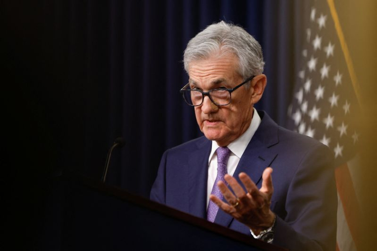 Jerome Powell, président de la banque centrale américaine lors d'une conference de presse