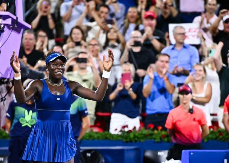 La Canadienne Victoria Mboko, tombeuse de la Kazakhe Elena Rybakina, en demi-finales du tournoi de Montréal, le 6 août 2025 ( GETTY IMAGES NORTH AMERICA / Minas Panagiotakis )