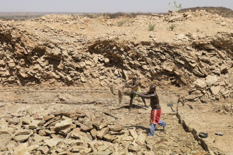 Des ouvriers travaillent le 22 janvier 2026 près de Mandera, dans le nord-est du Kenya, dans une carrière récemment touchée par une flambée de cas de kala-azarnCasual labourers at a quarry pile large stones hewn from bedrock for the construction industry in the hills outside Mandera town, where the highest infection rates of the parasitic disease Kala-Azar have been recorded, in Mandera, on January 22, 2026. Kala-azar is spread by sandflies and is the world's second-deadliest parasitic disease with a fatality rate of 95 percent if untreated, causing fever, weight loss, and enlargement of the spleen and liver.  Cases of kala-azar, also known as visceral leishmaniasis, have spiked in Kenya, from 1,575 in 2024 to 3,577 in 2025, according to the health ministry.It is spreading to previously untouched regions and becoming endemic, driven by changing climatic conditions and expanding human settlements, say health officials, with millions potentially at risk of infection. ( AFP / Tony KARUMBA )