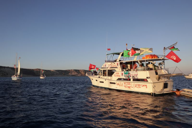 Des bateaux, faisant partie de la flottille Global Sumud