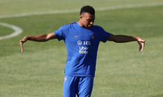 L'attaquant français Kylian Mbappé participe à une séance d'entraînement à l'université Bentley de Waltham, près de Boston, le 20 juin 2026 ( AFP / Franck FIFE )