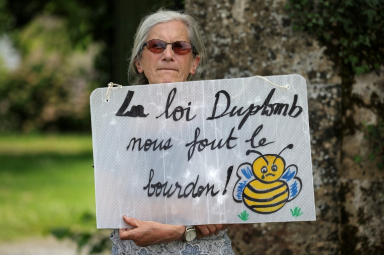 Une opposante à la loi Duplomb, membre de la Confédération paysanne, à Saint-Michel dans le Gers, le 5 juin 2025 ( AFP / Valentine CHAPUIS )