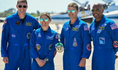 Les membres de l'équipage de la mission Artémis II au Centra spatial Kennedy en Floride, le 27 mars 2026 ( AFP / Miguel J. Rodriguez CARRILLO )