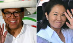 Cette combinaison de photos réalisée le 2 juin 2026 montre les candidats à la présidentielle péruvienne, Roberto Sánchez (g.), à Lima, le 12 avril, et Keiko Fujimori, à Lima, le 15 avril 2026 ( AFP / Luis ROBAYO )