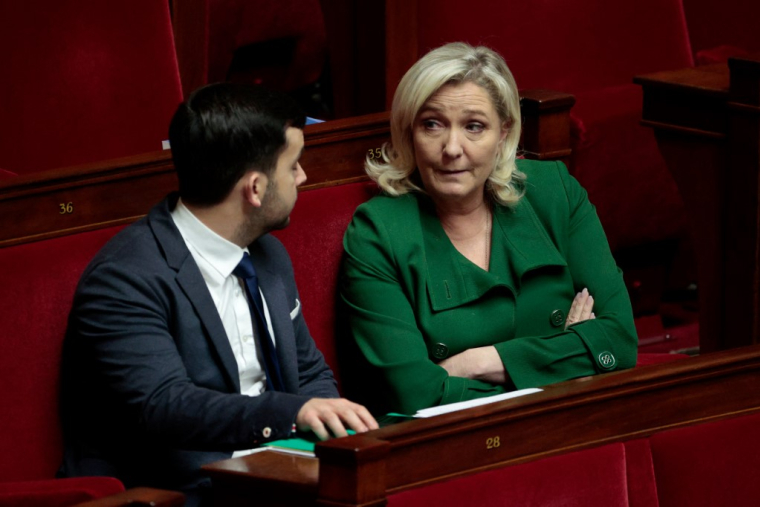Les députés RN Marine Le Pen et Jean-Philippe Tanguy, le 21 novembre 2022 à l'Assemblée nationale. ( AFP / GEOFFROY VAN DER HASSELT )