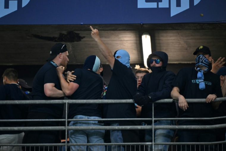 Des incidents en tribune au Havre samedi ont provoqué une interruption d'une trentaine de minutes du match contre l'OM de la 33e journée de Ligue 1. ( AFP / LOU BENOIST )