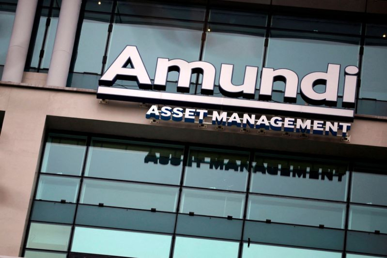 Logo d'Amundi à son siège de la société à Paris