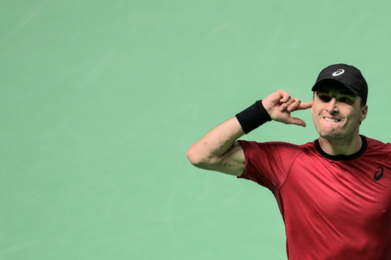 Raphaël Collignon a lancé la Belgique en Coupe Davis après sa victoire contre la Français Corentin Moutet à Bolognea, le 18 novembre 2025  ( AFP / Tiziana FABI )