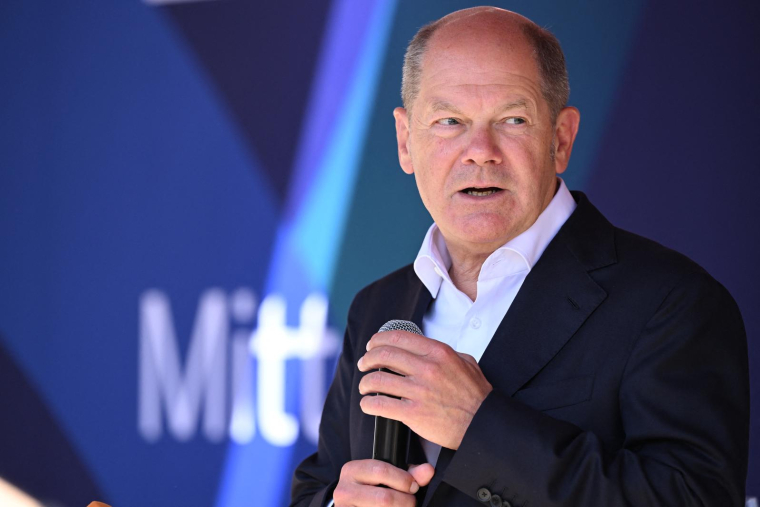Olaf Scholz à Wiesbaden, en Allemagne, le 11 août 2023. ( AFP / KIRILL KUDRYAVTSEV )