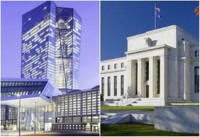 Siège de la BCE et de la Fed. (Crédits photo : BCE / FED)