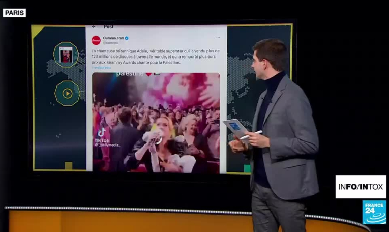Non, la chanteuse Adele ne tient pas un drapeau palestinien en plein concert