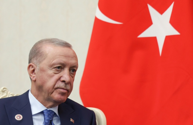 Sur cette photo diffusée par l'agence d'État russe Sputnik, le président turc Recep Tayyip Erdogan en marge du sommet de l'Organisation de coopération de Shanghai (OCS) à Bichkek, le 1er septembre 2026 ( POOL / Vyacheslav PROKOFYEV )